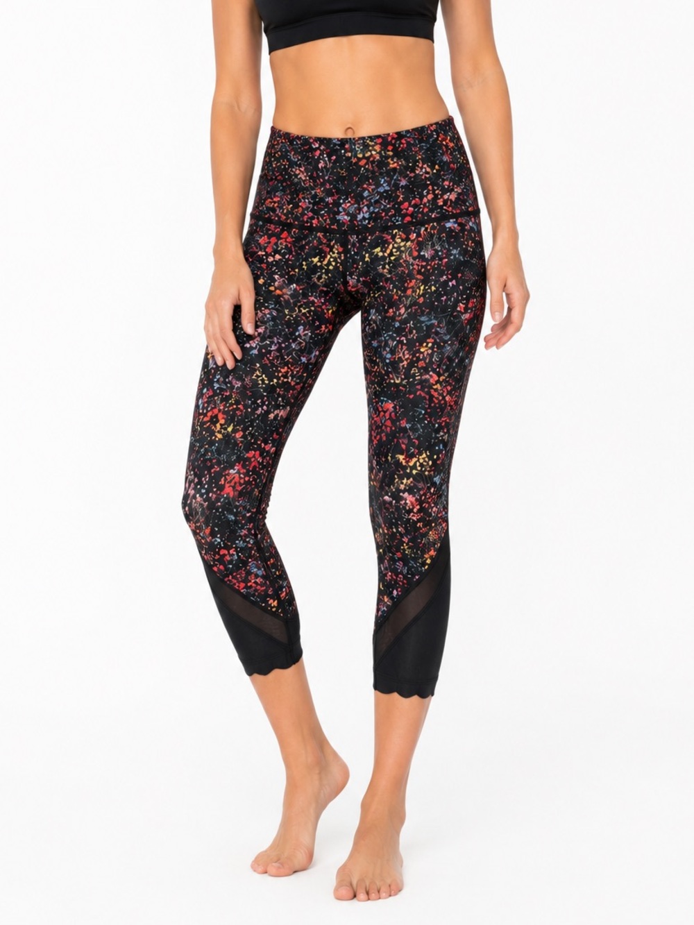 Lululemon Floral Mesh Panel 23” Inseam Capri Leggings Size 6 Black Multicolor